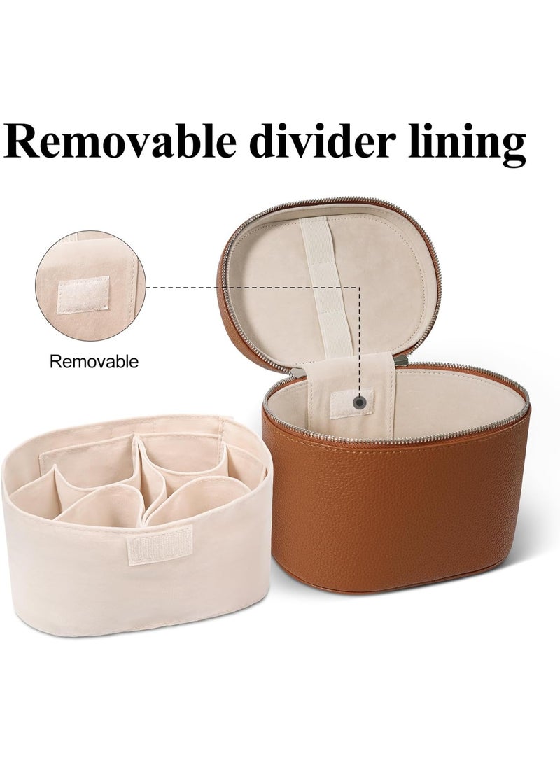 حقيبة، حقيبة سفر ذات أقسام ومسنن، حقيبة منظمة محمولة، حقيبة مستحضرات تجميل للنساء، بني (8 * 5.5 * 6 بوصة) - Image 4