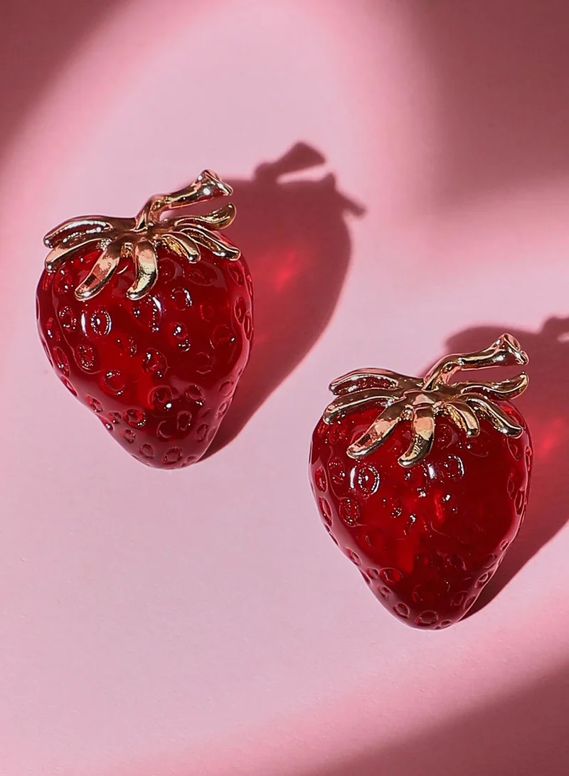 SOHI Women The Strawberry Stud Earrings | Berry Red & California Gold Colour | One-Size | Metallic Acrylic & Alloy Material | Push Back Closure | Earrings For Casual & Evening Wear