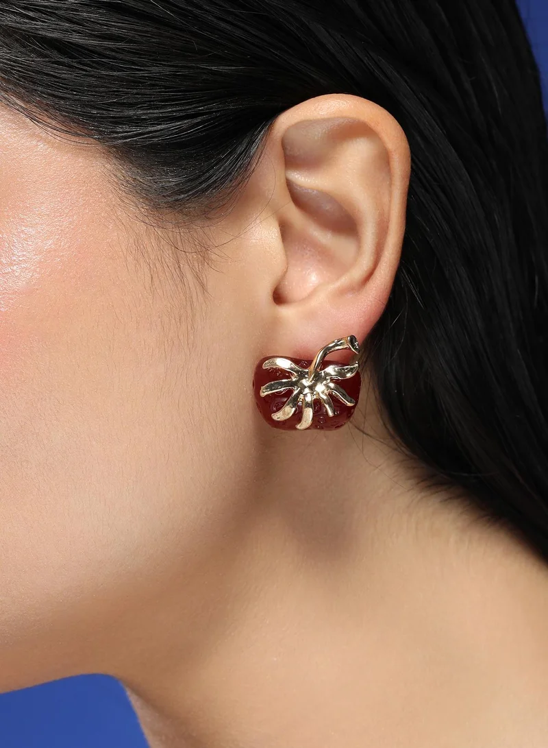 SOHI Women The Strawberry Stud Earrings | Berry Red & California Gold Colour | One-Size | Metallic Acrylic & Alloy Material | Push Back Closure | Earrings For Casual & Evening Wear