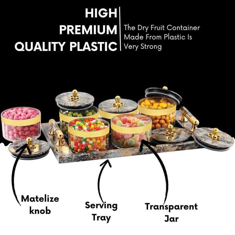 Nabhya Acrylic Unbreakable Multipurpose Airtight Dry Fruit Container Set With Lid & Serving Tray | Plastic Transparent Storage Box (Black, Pack of 6) - Image 4