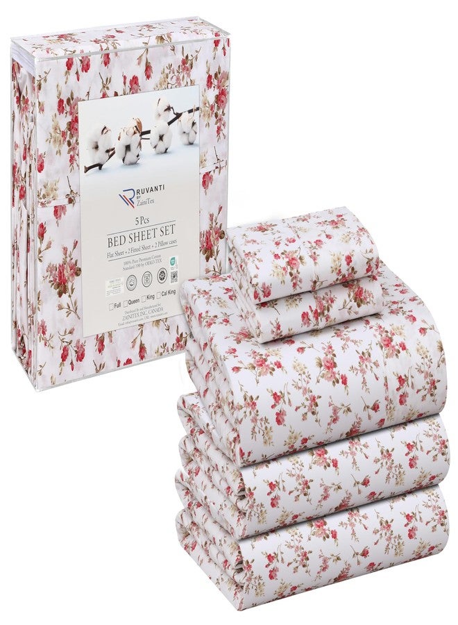 RUVANTI 100% Cotton Split King Sheets Sets for Adjustable Bed, 5 PCs, Soft & Breathable Percale Weave Bedding, Deep Pocket 16", Hotel Standard, Crisp Cool Feel & Durable, Floral Sheet, Bouquet - Image 1