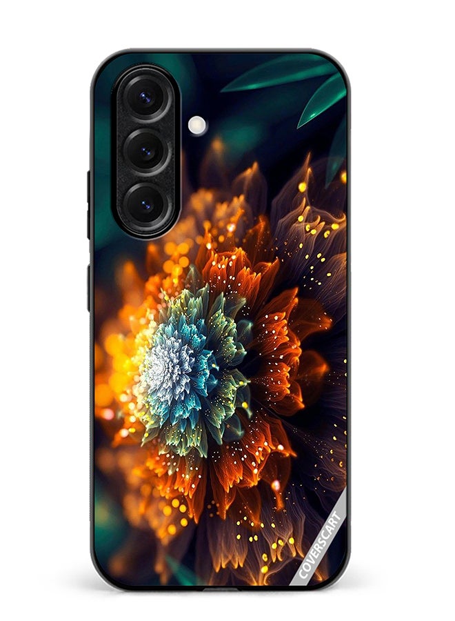 VR CREATIVE Protective Case Cover For Samsung Galaxy S25 Plus Orange And Blue Glowing Factual Flower Design Multicolour