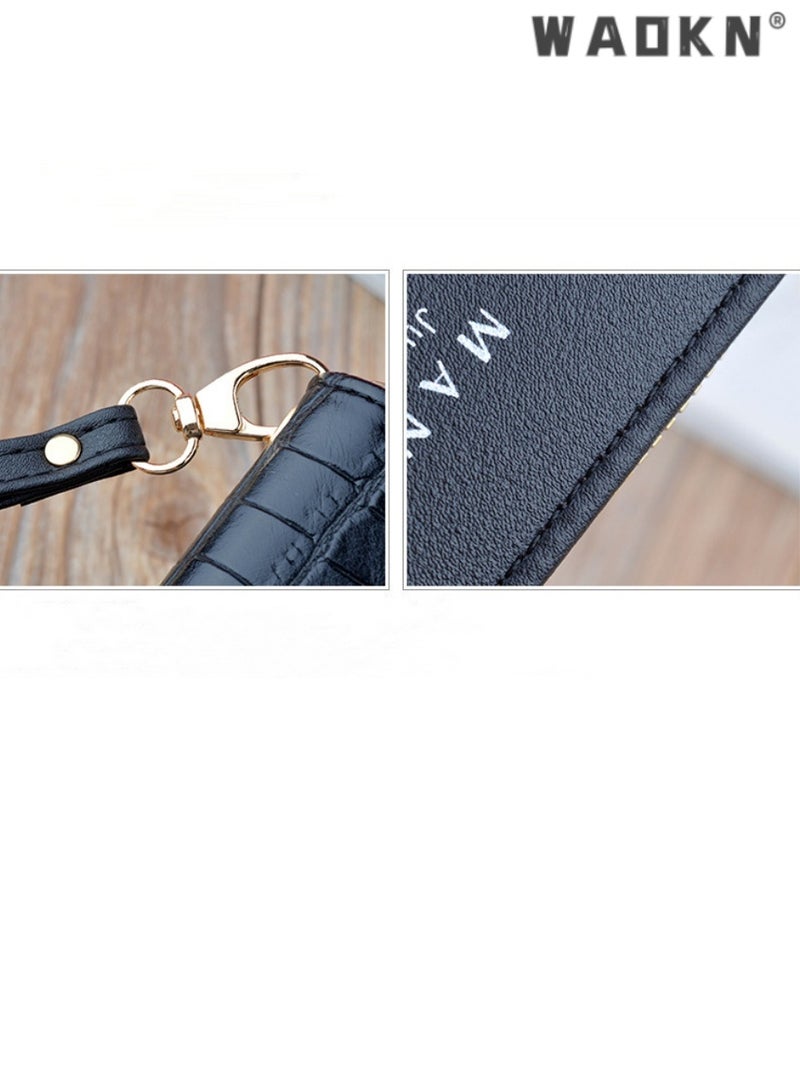 WAOKN New arrival women's long zipper clutch bag, fashionable retro style with large capacity for phone and coins, crocodile pattern soft leather wallet（Maroon Red） - Image 3