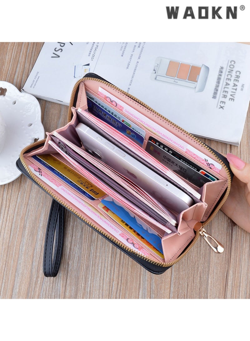 WAOKN New arrival women's long zipper clutch bag, fashionable retro style with large capacity for phone and coins, crocodile pattern soft leather wallet（Maroon Red） - Image 2