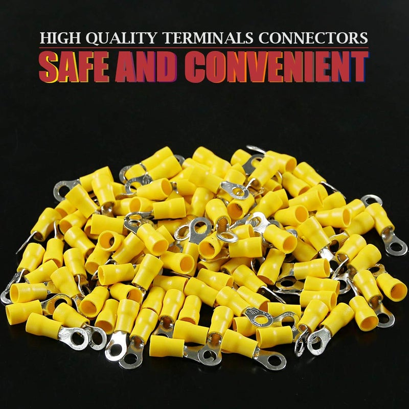 Hilitchi 100Pcs 12-10AWG Insulated Terminals Ring Electrical Wire Crimp Connectors (Yellow, M5) (Yellow - M5) - Image 3