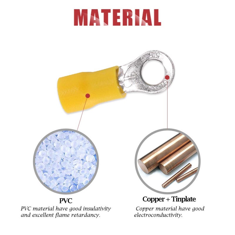 Hilitchi 100Pcs 12-10AWG Insulated Terminals Ring Electrical Wire Crimp Connectors (Yellow, M5) (Yellow - M5) - Image 5