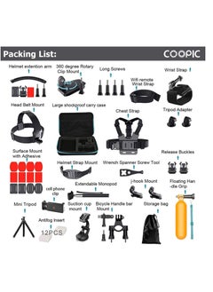 Coopic COOPIC Action Camera Accessories Kit 58 In 1 Compatible with Gopro MAX GoPro Hero 8 7 6 5 4 3+ 3 2 1 Black SJ4000/ SJ5000/ SJ6000 DJI OSMO Action DBPOWER AKASO Xiaomi Yi APEMAN WiMiUS Lightdow  - Image 2