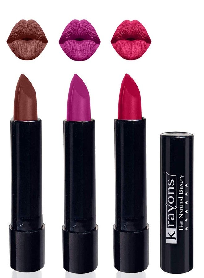 Krayons Cute Pop Matte Lipstick, Waterproof, Longlasting, Brick Tone, French Rose, Pink Lips, 3.5gm Each (Pack of 3) - Image 1