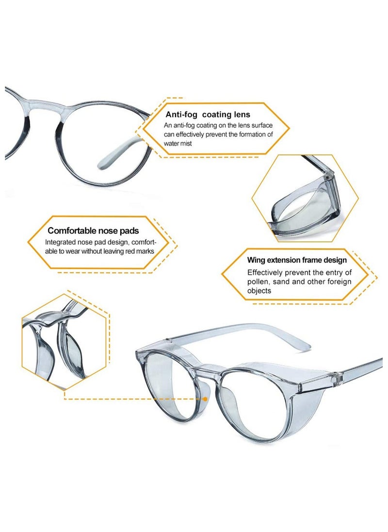 Safety Glasses Protection Goggles Anti Fog Eye Goggles with Side Shields Stylish Round Safety UV400 Protection Transparent Protective Goggles Blue Light for Men Womens Blue - Image 3