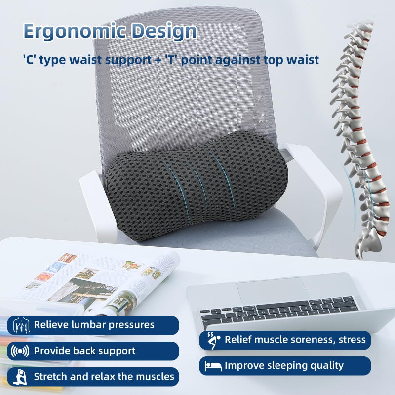 Memory Foam Lumbar Support Pillow for Office Chair, Car Seat, and Travel, Breathable Ergonomic Back Pillow with 4D Mesh Cover - Image 3