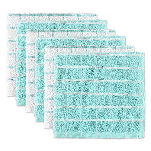 Design Imports DII Basic Terry collection Windowpane Dishcloth Set  12x12  Aqua  6 Piece - Image 1
