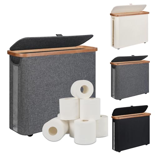 CFGUK Toilet Paper Storage Basket with Lid The Ultimate Bathroom Organizer Free Standing Toilet Paper Holder for Up to 9 Mega Rolls Toilet Tissue Storage Bin with Handle for RV Closet Grey - Image 1