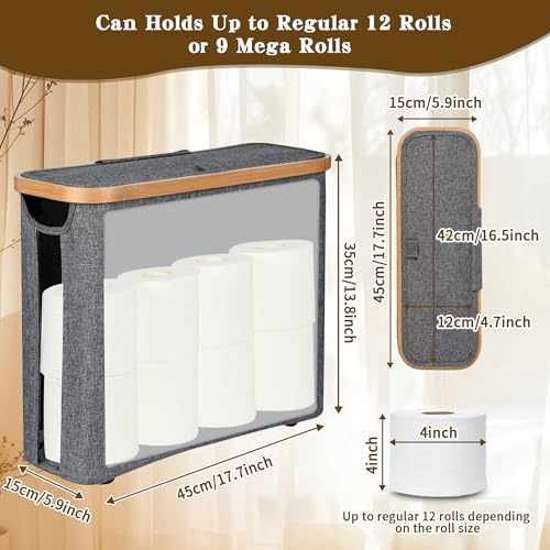CFGUK Toilet Paper Storage Basket with Lid The Ultimate Bathroom Organizer Free Standing Toilet Paper Holder for Up to 9 Mega Rolls Toilet Tissue Storage Bin with Handle for RV Closet Grey - Image 3