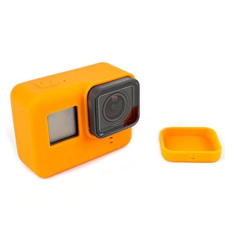 Action Pro Silicone Rubber Case + Lens Protective Cap Cover Compatible with GoPro Hero 7/6/5 Action Camera (Orange) - Image 3