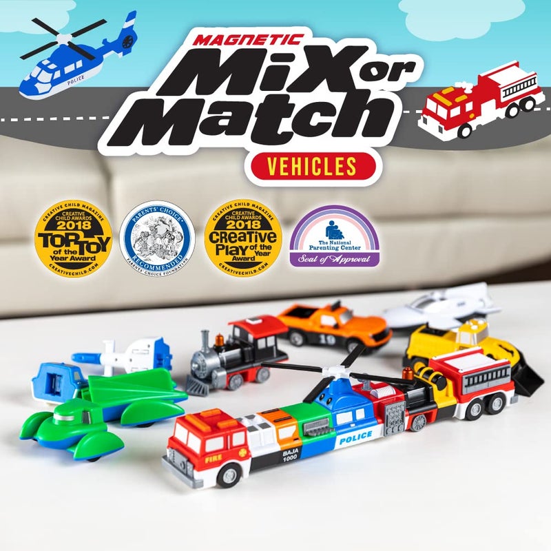 POPULAR PLAYTHINGS Magnetic Vehicles for Toddlers 13 Mix or Match Car Toys 21 Piece Gift for Kids  Vehicles Orange - Image 3