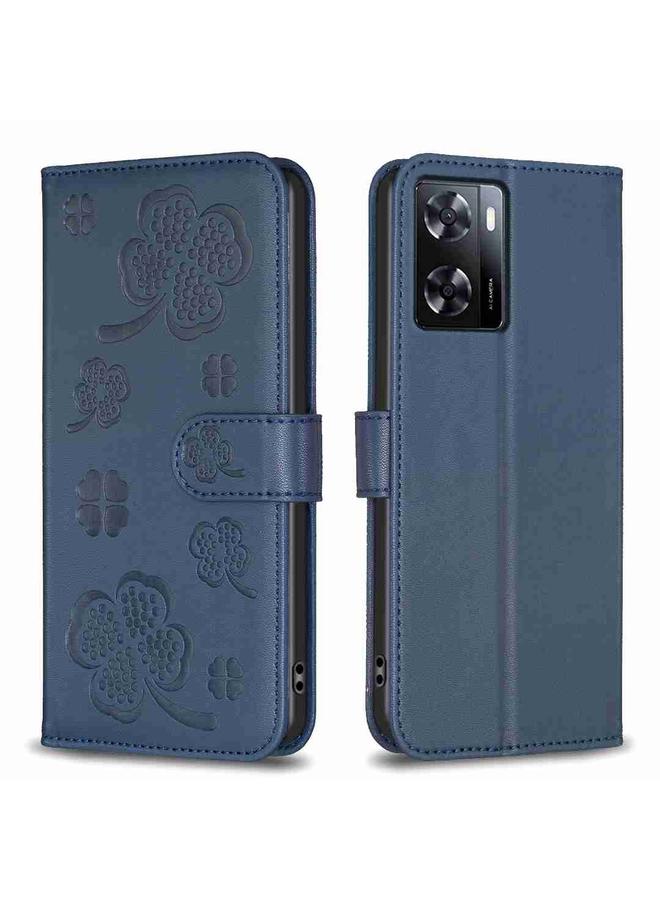 اس-توب جراب لهاتف OPPO A57 4G جراب هاتف جلدي منقوش بأربع أوراق - Image 1