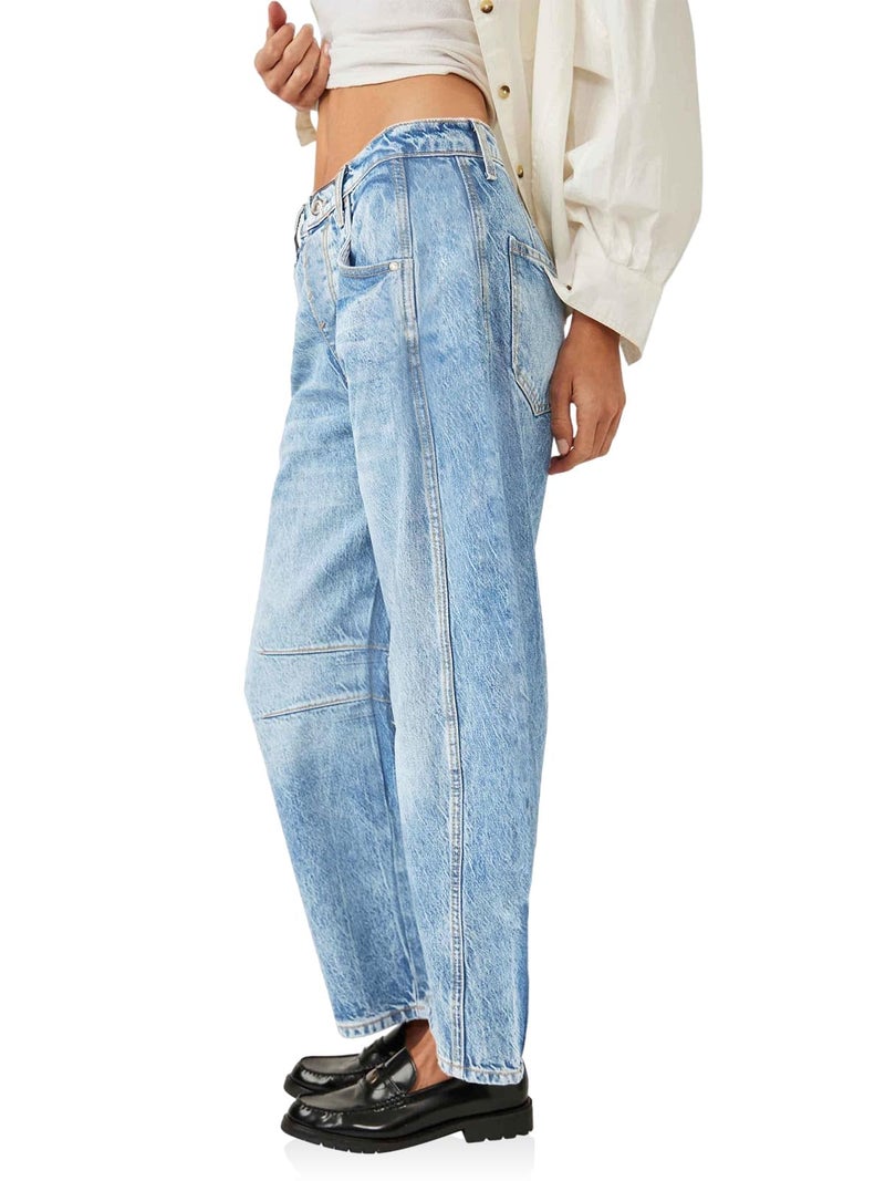 PLNOTME Women's Baggy Boyfriend Jeans Vintage Wide Leg Mid Rise Barrel Denim Ankle Pants - Image 4