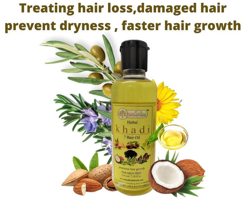 KHADI Rishikesh Ayurvedic 7 Hair Oil For Hir Growth,Fight Hair Damage- Reducing Hair Fall -Long Strong Hair-SLS और पारबेन फ़्री-UNISEX-210ML-7 हर्ब हेयर ग्रोथ हेयर ऑयल - Image 2
