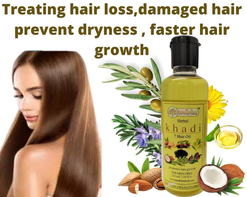 KHADI Rishikesh Ayurvedic 7 Hair Oil For Hir Growth,Fight Hair Damage- Reducing Hair Fall -Long Strong Hair-SLS और पारबेन फ़्री-UNISEX-210ML-7 हर्ब हेयर ग्रोथ हेयर ऑयल - Image 3