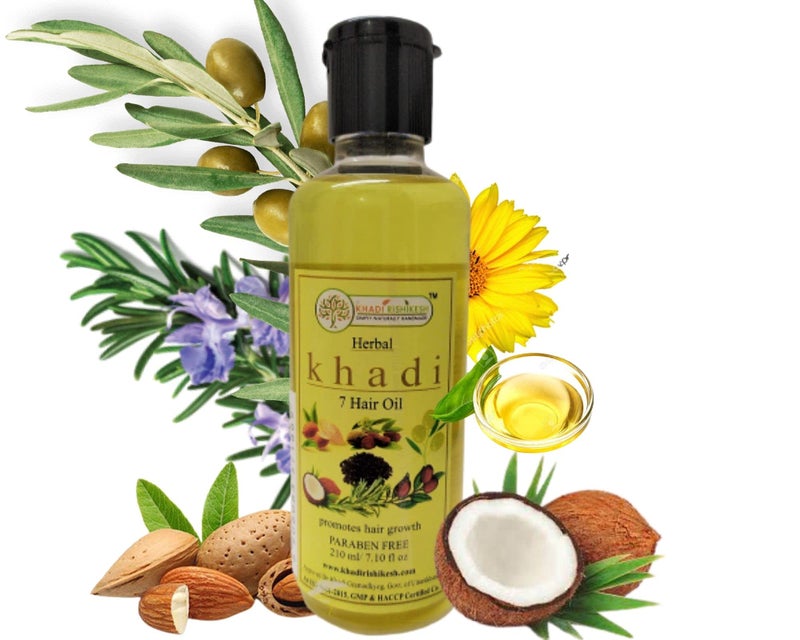 KHADI Rishikesh Ayurvedic 7 Hair Oil For Hir Growth,Fight Hair Damage- Reducing Hair Fall -Long Strong Hair-SLS और पारबेन फ़्री-UNISEX-210ML-7 हर्ब हेयर ग्रोथ हेयर ऑयल - Image 5