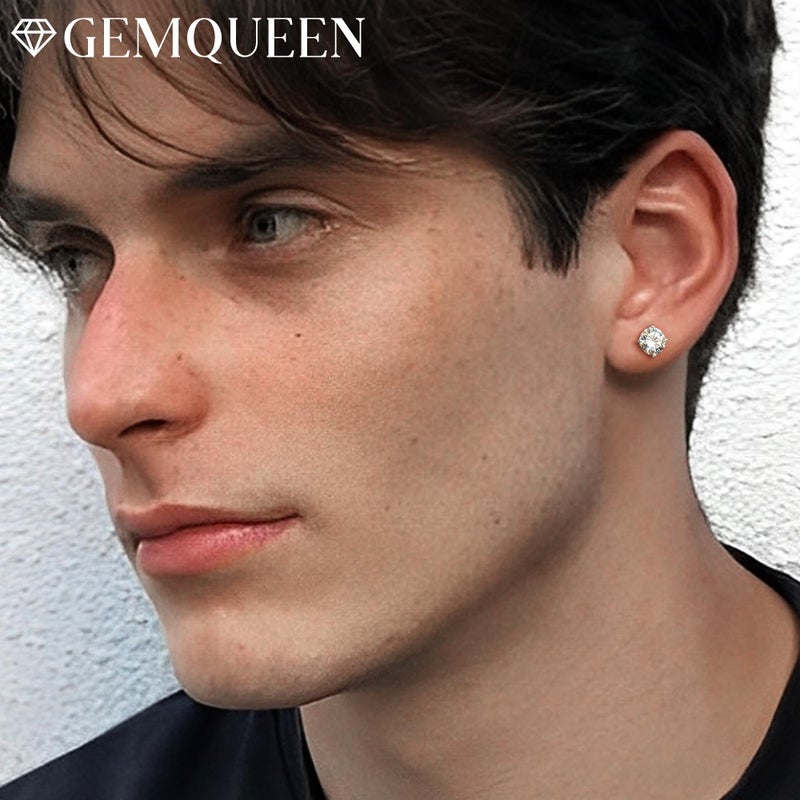 GEMQUEEN Moissanite Stud Earrings : 18K White Gold Plated Solid 925 Sterling Silver Earring Hypoallergenic Dainty Flat Back Stud Earrings Jewelry for Women Men D Color VVS1 Clarity - Image 4