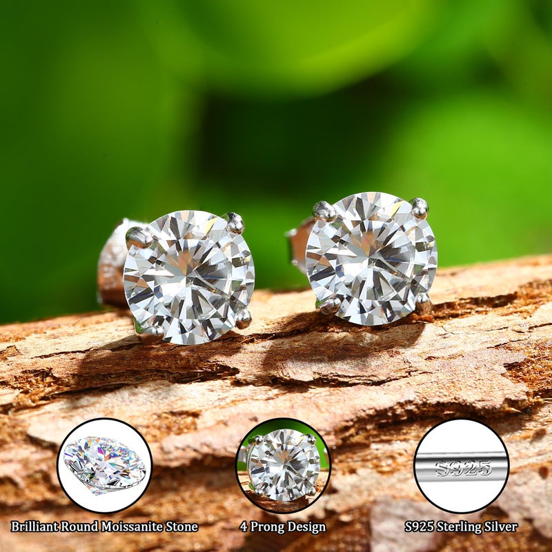 GEMQUEEN Moissanite Stud Earrings : 18K White Gold Plated Solid 925 Sterling Silver Earring Hypoallergenic Dainty Flat Back Stud Earrings Jewelry for Women Men D Color VVS1 Clarity - Image 5