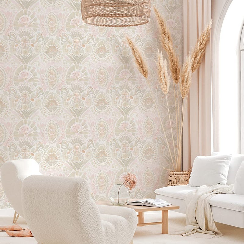 Tempaper Pink Bohemia Damask Removable Peel and Stick Boho Wallpaper, 20.5 in X 16.5 ft, Made in the USA - Image 2