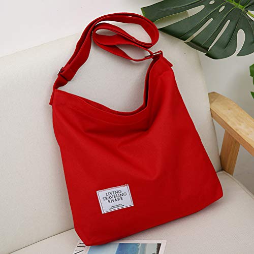 Covelin Women's Retro Large Size Canvas Shoulder Bag Hobo Crossbody Handbag Casual Tote Red - Image 4