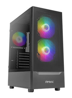 Antec NX410 ATX Mid Tower Case, Black, Tempered Glass Side Panel, Full Side View, Pre-Installed 2x 140mm RGB Fans (Front), 1x 120mm ARGB Fan (Rear), 7 Expansion Slots, 280mm Radiator Support, Cable Management System, High-Airflow Design, Supports GPU up to 370mm, PSU Shroud, Easy-Access I/O Ports, Black | NX410