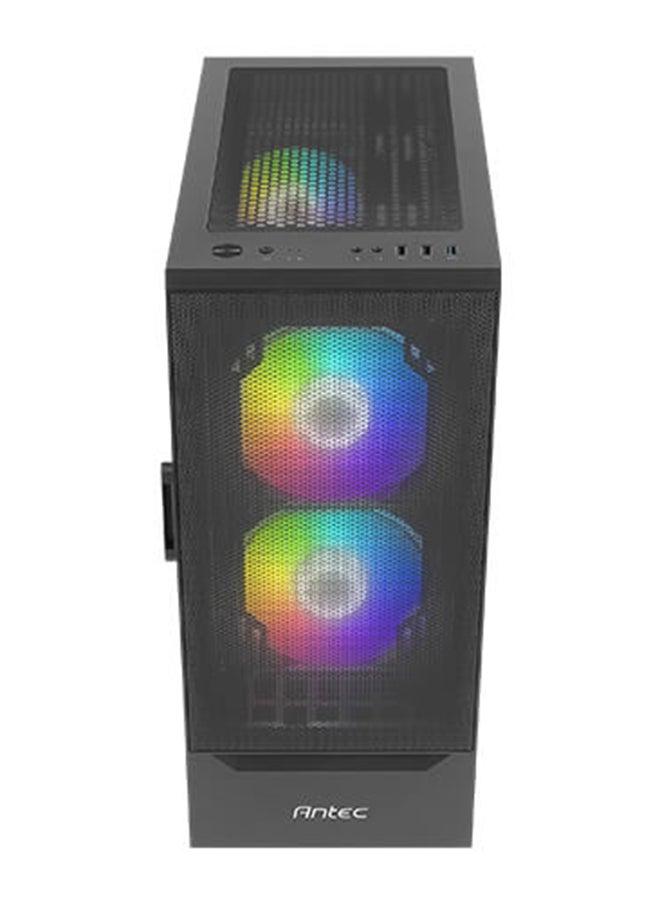 ANTEC - Antec NX410 ATX Mid Tower Case, Black, Tempered Glass Side Panel, Full Side View, Pre-Installed 2x 140mm RGB Fans (Front), 1x 120mm ARGB Fan (Rear), 7 Expansion Slots, 280mm Radiator Support, Cable Management System, High-Airflow Design, Supports GPU up to 370mm, PSU Shroud, Easy-Access I/O Ports, Black | NX410 - Image 1
