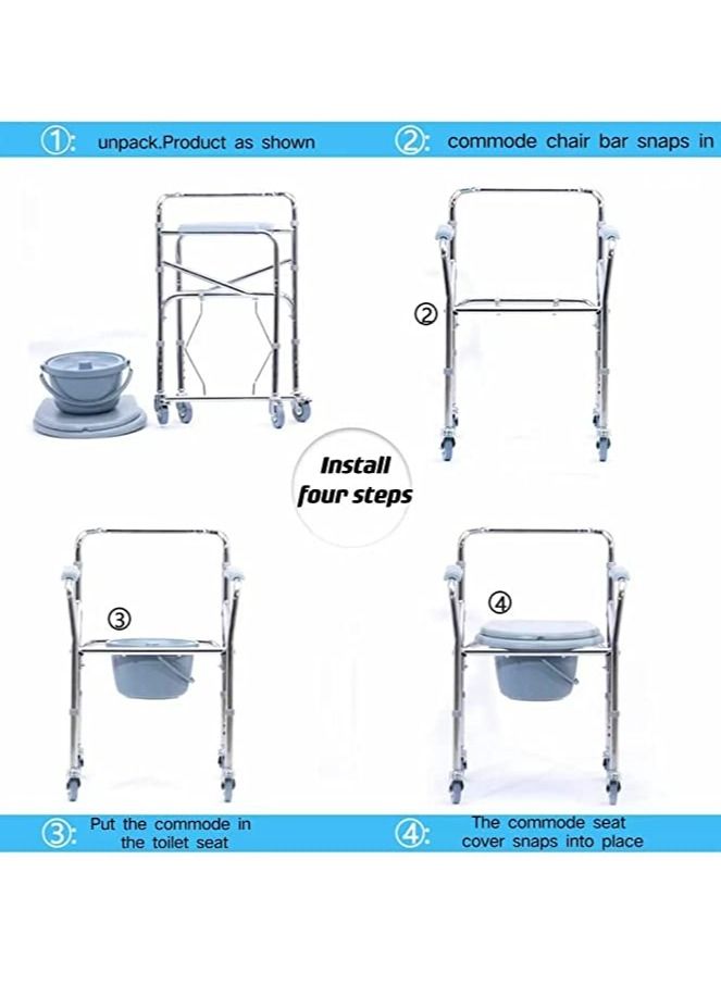 Cool Baby COOLBABY aluminum alloy toilet chair with pulley, multi-purpose toilet seat for the elderly, easy-to-remove mobile bath chair, 5-speed height adjustment - Image 5