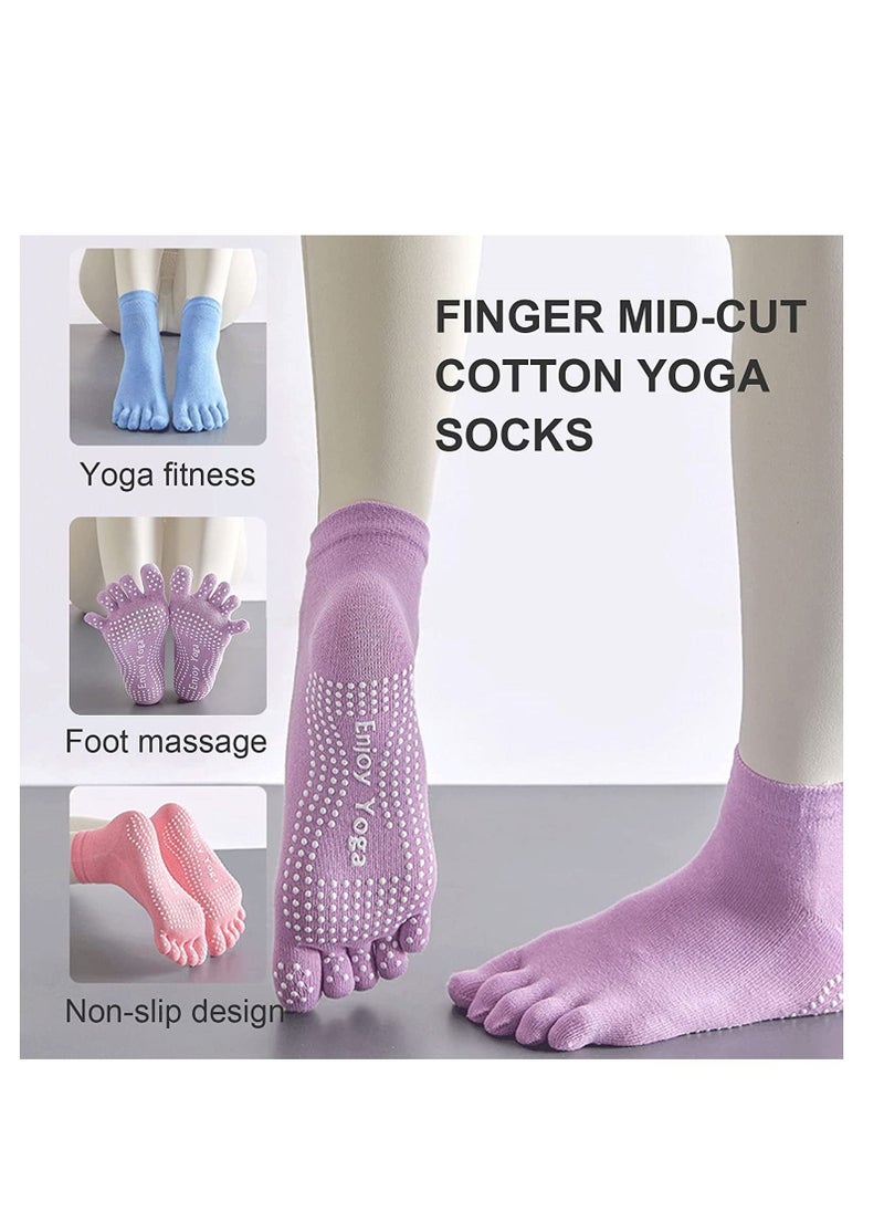 SYOSI 3 Pairs Non-Slip Yoga Socks with Grips, Pilates Socks for Women Cotton Dance Barre Ballet Socks, Ladies Five Toe Socks Grip Socks for Home Workout Gym Sports Non-Slip Yoga Socks for Workouts ASIN: B0C  - Image 2
