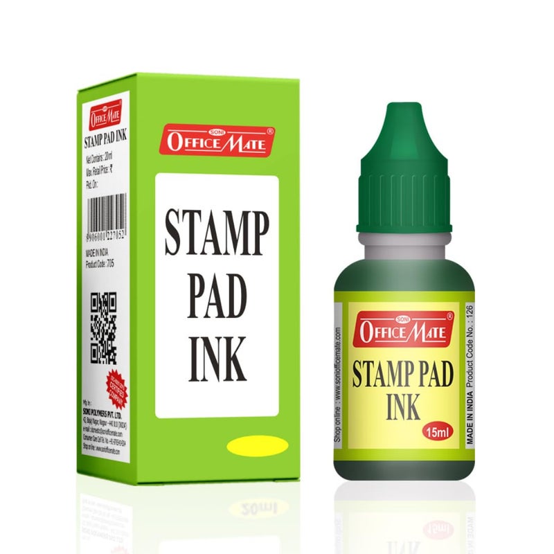Office Mate Soni OfficeMate 15ml Stamp Pad Refill Ink – Green | Easy-to-Use | Long-Lasting Impressions, Quick-Drying, Smudge-Free | Ideal for Office, School, Craft & DIY Use | Pack of 10 - Image 1