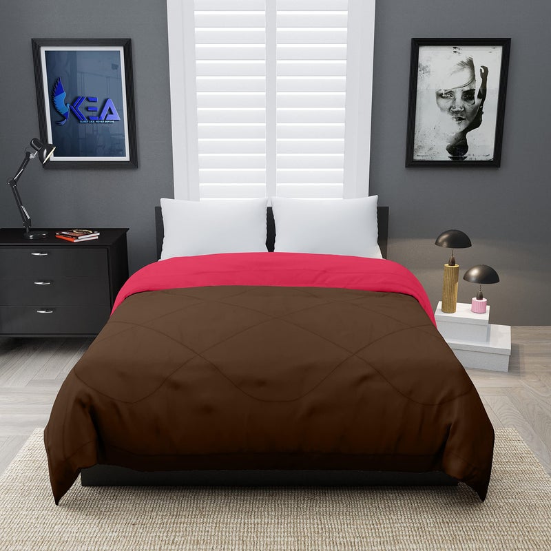 KEA Microfibre Reversible Double Bed King Size Comforter/Duvet for All Weather (Pink & Brown, 250GSM)|Comforter Double - Image 2