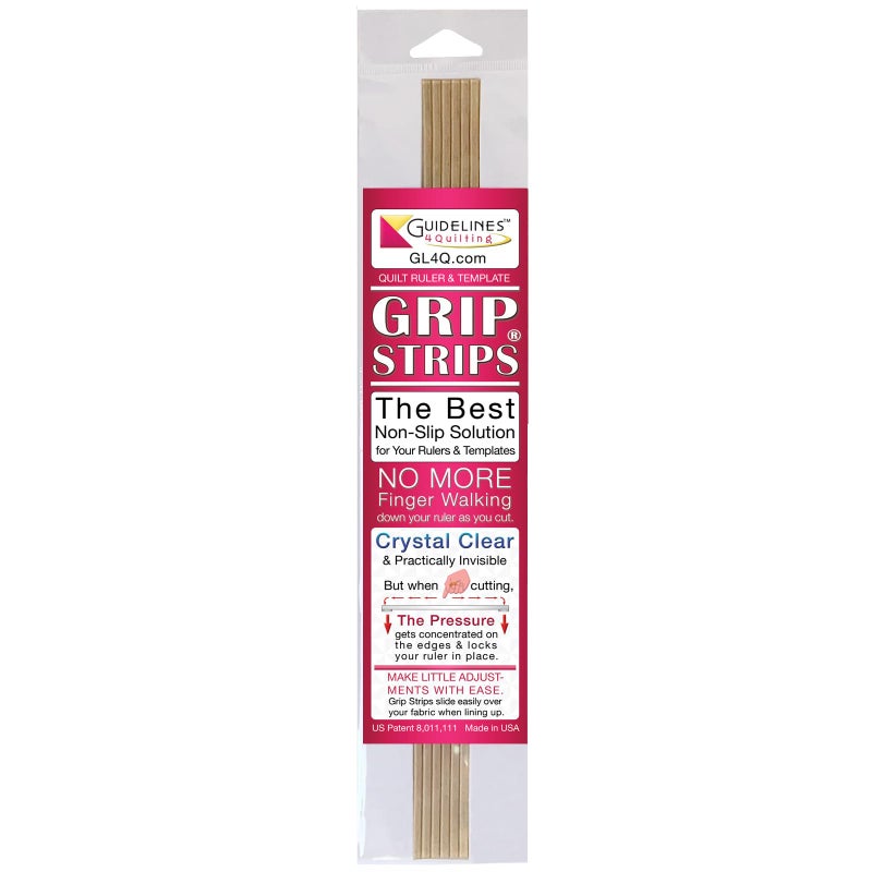 Guidelines4quilting Grip Strips Non Slip Solution for Your Quilting Rulers and Templates Crystal Clear Peel and Stick Strips 6 per Package Repositionable and Leaves No Residue Made in USA