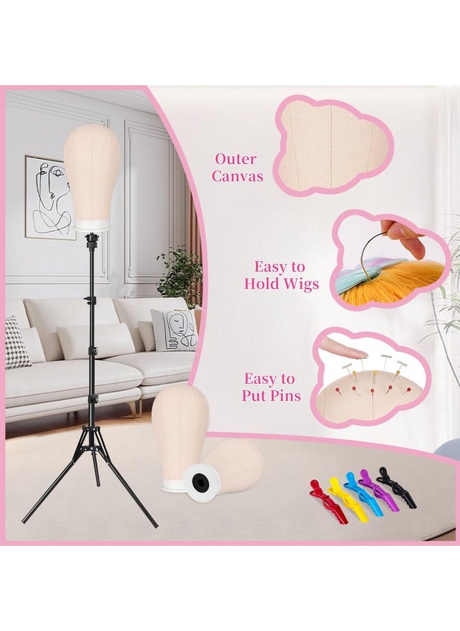 Pet Baby 63In Wig Stand Tripod with 22In Head, Canvas Wig Head Stand with Mannequin Head for Wigs Manikin Head Block Set for Wigs Making Display