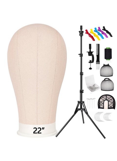 Pet Baby 63In Wig Stand Tripod with 22In Head, Canvas Wig Head Stand with Mannequin Head for Wigs Manikin Head Block Set for Wigs Making Display