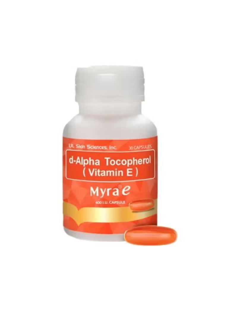 Myra E 400 IU Vitamin E Softgel Capsules Natural Tocopherol for Beauty Routine & Antioxidant Benefits 30 Count