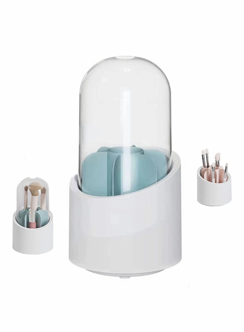 SOLARAE Makeup Brush Holder, 360 Rotating Makeup Organizer, Clear Makeup Display Cases Organizer for Vanity Organizers Brush Storage (Blue) - Image 1