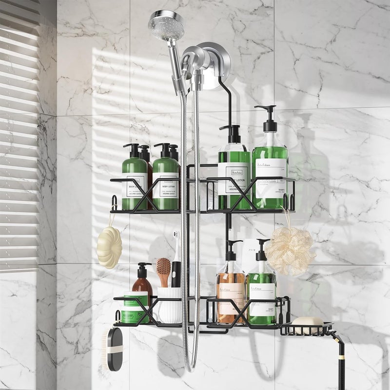 Sewulidon Upgraded Hanging Shower Caddy for Handheld Shower Heads,Adjustable Height Extra Long Bathroom Shower Organizer Hanger Rack with Hooks,Soap Holder - Image 1