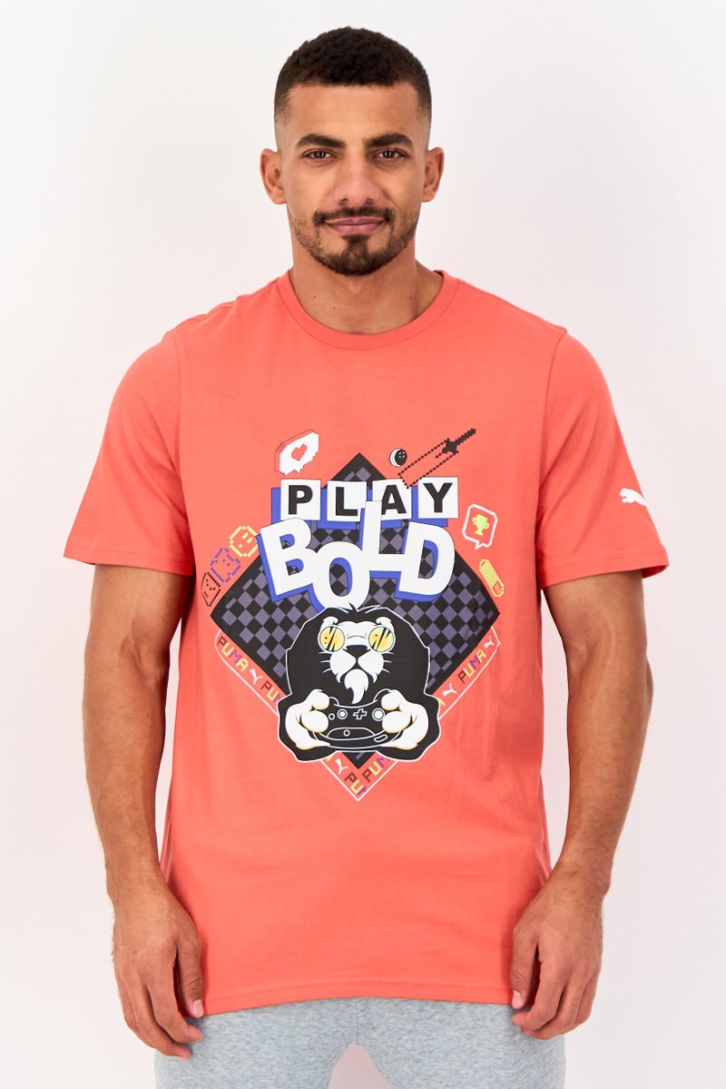 PUMA تي شيرت رياضي للرجال بأكمام قصيرة مناسب في الهواء الطلق، أحمر باهت - Image 1