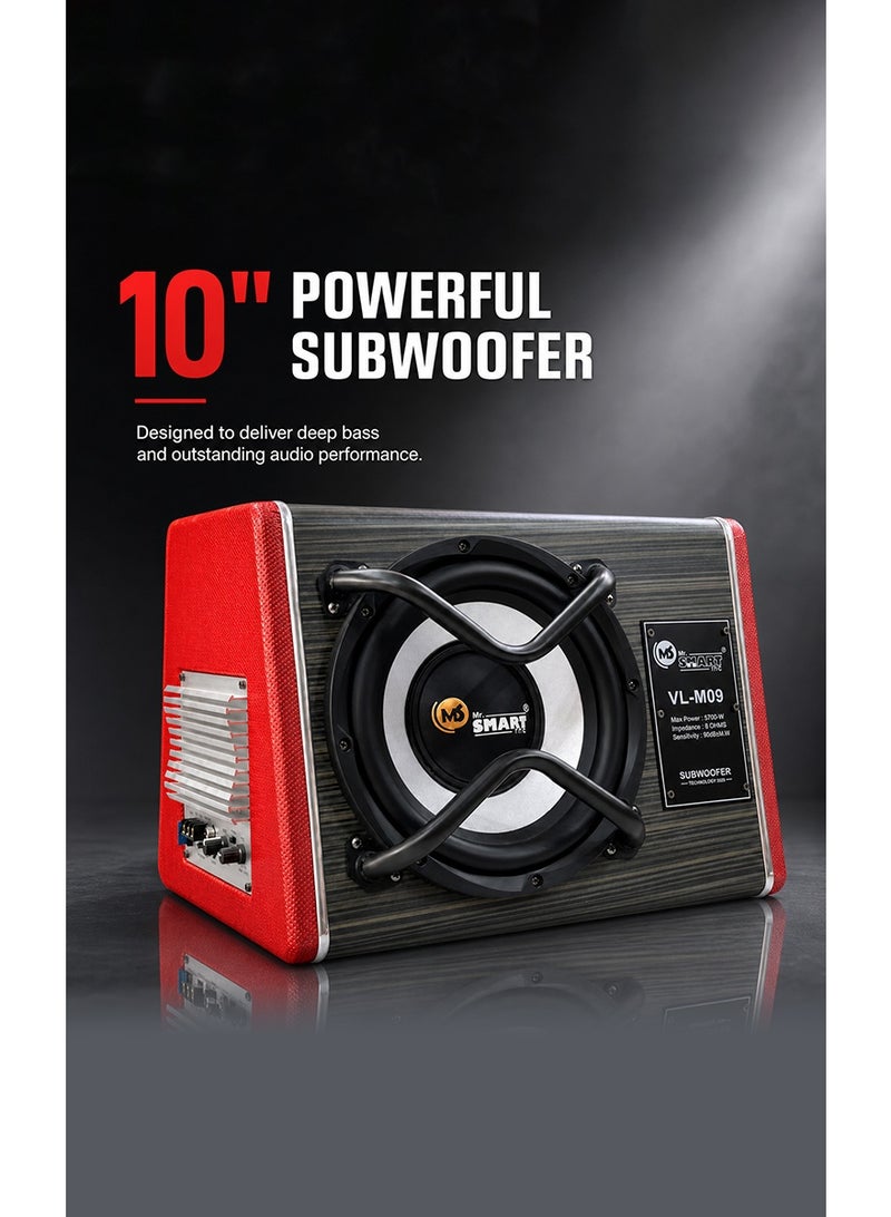 MR.SMART Mr. Smart 10" Active Powered Car Subwoofer with Built-In Amplifier, 5700W Max Power, Deep Bass Speaker System, Compact Under Trunk Audio Solution for Cars, SUVs & Trucks - Image 3