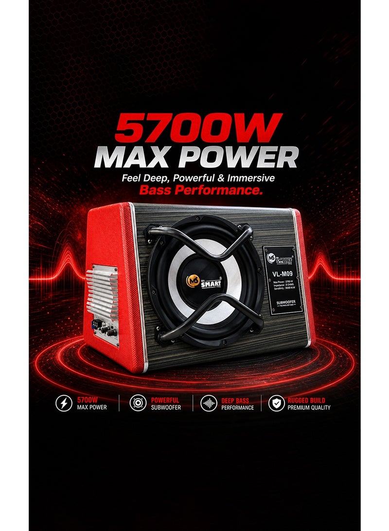 MR.SMART Mr. Smart 10" Active Powered Car Subwoofer with Built-In Amplifier, 5700W Max Power, Deep Bass Speaker System, Compact Under Trunk Audio Solution for Cars, SUVs & Trucks - Image 2