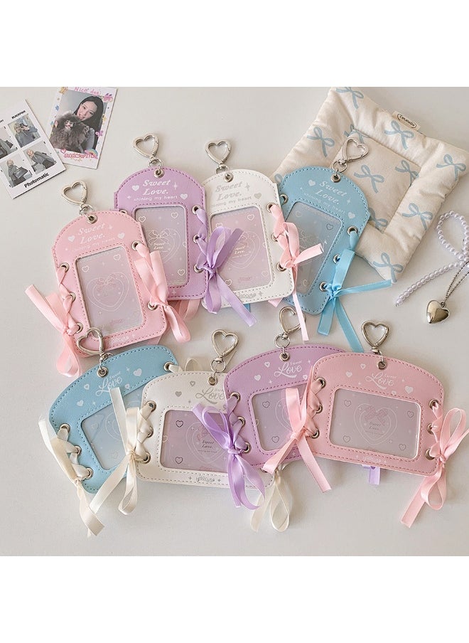NIBEMINENT 1 - Piece Bright Silver Leather Ballet Bag Kpop Photo Card Holder Pendant Key Chain ID Badge Holder ID Card Holder Photo Card Protector for School ID Office ID Access Card for Women Girls  - Image 2