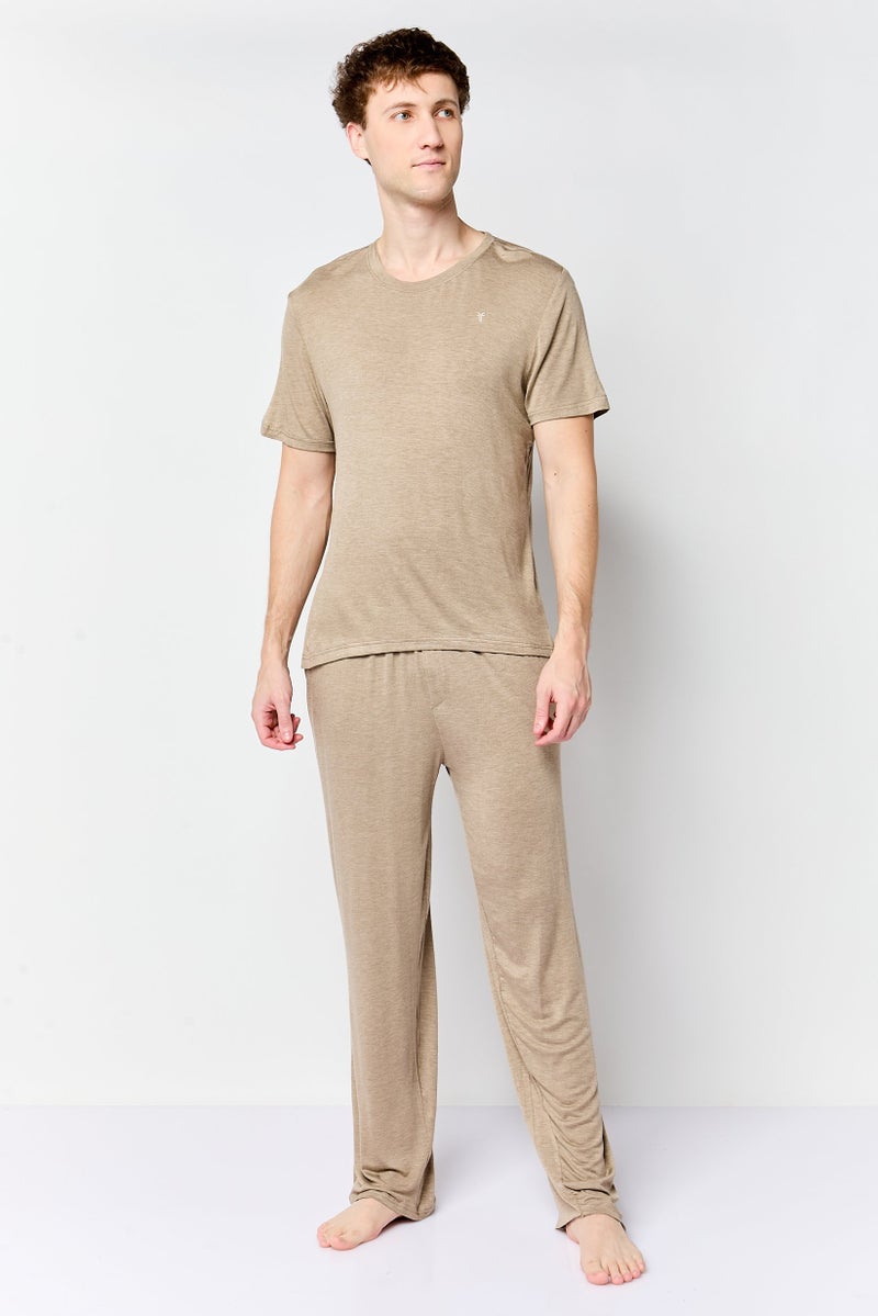 Frye Men 2 Pcs Short Sleeve Top And Bottom Sleepwear Set, Taupe - Image 1