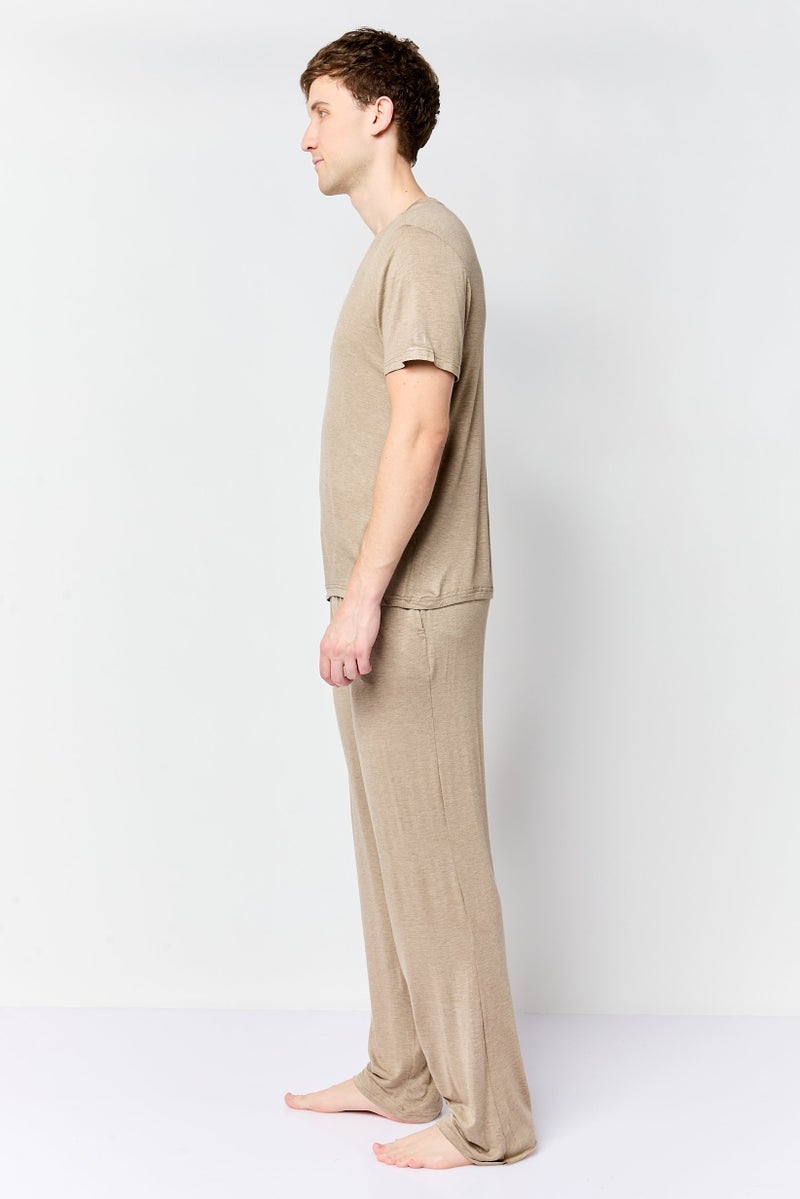 Frye Men 2 Pcs Short Sleeve Top And Bottom Sleepwear Set, Taupe - Image 4