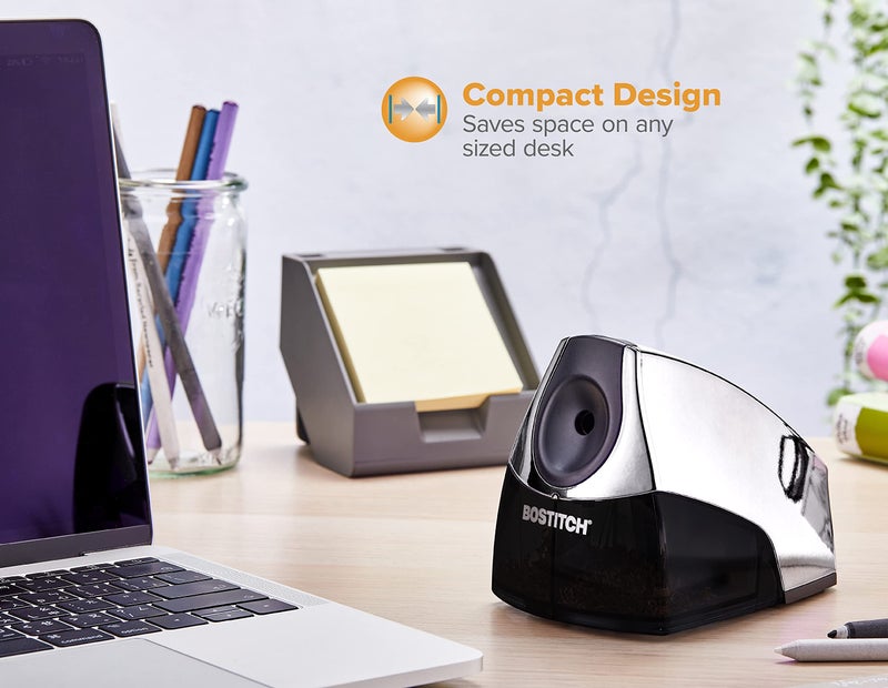 Bostitch Office Personal Electric Pencil Sharpener, Powerful Stall-Free Motor, High Capacity Shavings Tray, 7yr Warranty, Chrome Metallic - Image 4