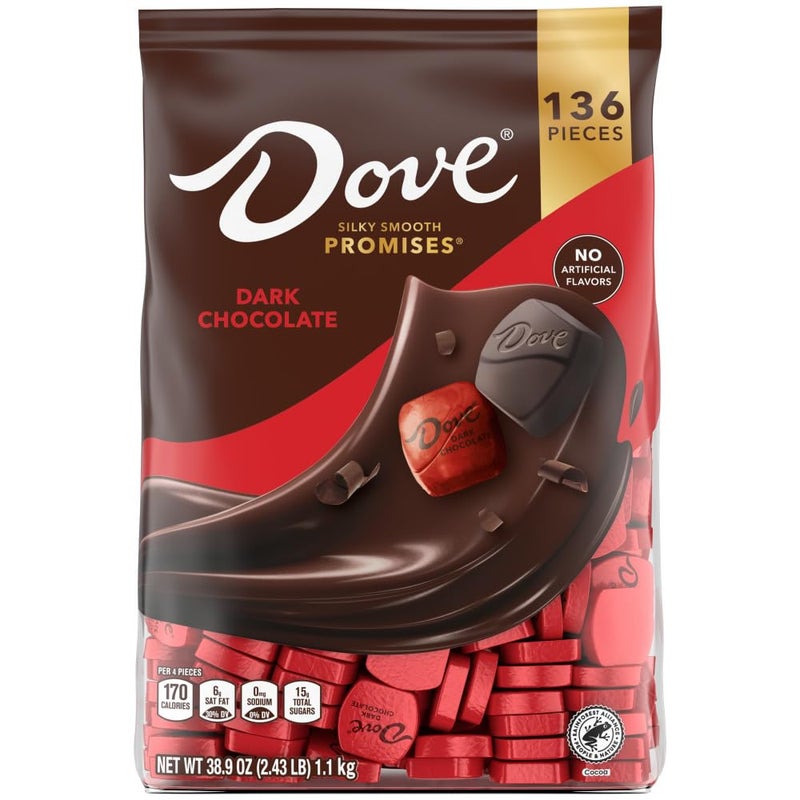 Dove حلوى دوف بروميس بالشوكولاتة الداكنة، 136 قطعة في كيس كبير - Image 1