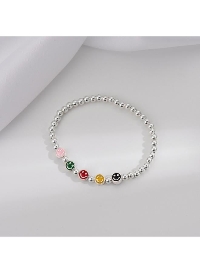 Under The Banyan Tree 925 Silver Rainbow Beaded Bracelet Girls Summer Niche Design Colorful Bear Smiley Hand Jewelry 