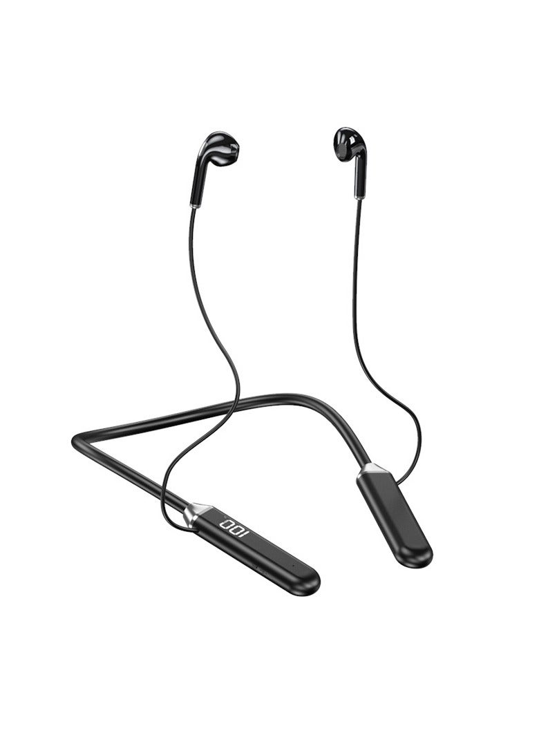 شاشة ديجيتال جديدة معلقة الرقبة سماعة رأس لاسلكية تعمل بالبلوتوث شاشة رقمية سماعة رأس بلوتوث رياضية باللون الأسود - Image 1